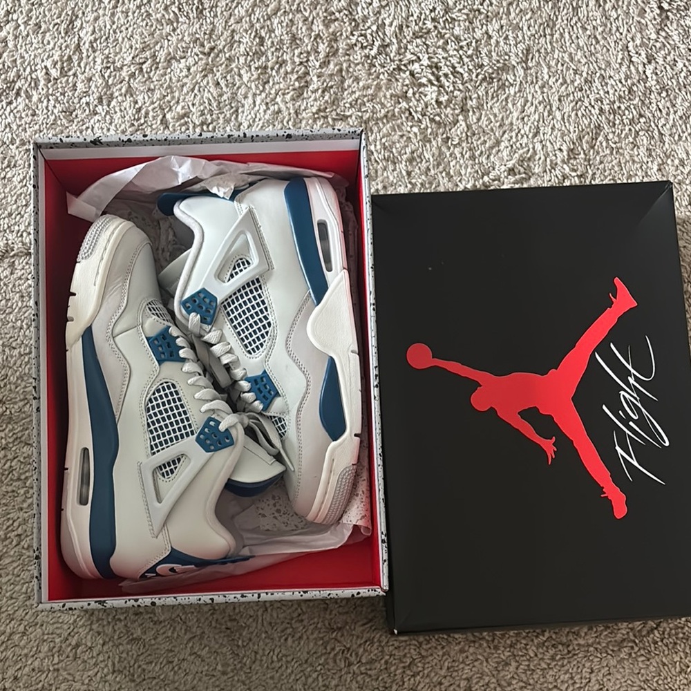 Air Jordan 4 Retro White and Blue Sneakers